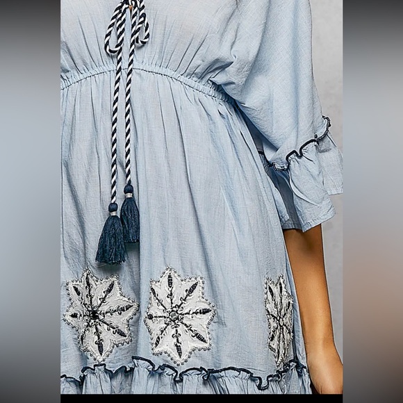 POL. V-neck Embroidered Dress with Tassels - Picture 4 of 7